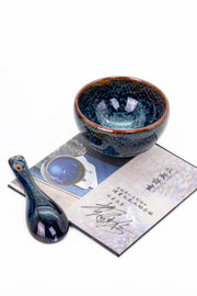 Golden peacock jianware bowl with spoon