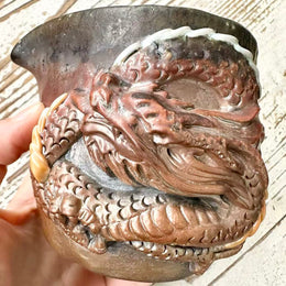 engraved woodfired and naked fired dragon tacup