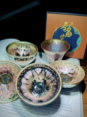 The golden rose pink oil drop glaze jianware tea cup