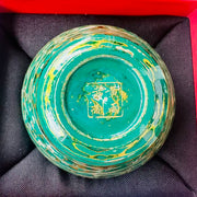 green daqi laquer jianware teacup embellished with ebalony shell