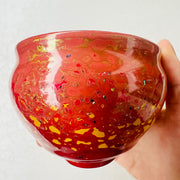 salmon pink and red  daqi laquer jianware teacup embellished with ebalony shell