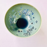 engraved butterfly blue jianware  teacup