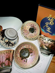 The golden rose pink oil drop glaze jianware tea cup