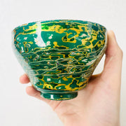 green daqi laquer jianware teacup embellished with ebalony shell