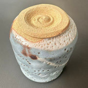 grey shinoyaki tea cup whith hand painted mark