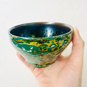 green daqi laquer jianware teacup embellished with ebalony shell