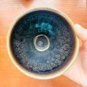green daqi laquer jianware teacup embellished with ebalony shell