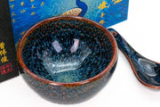 Golden peacock jianware bowl with spoon
