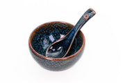 Golden peacock jianware bowl with spoon