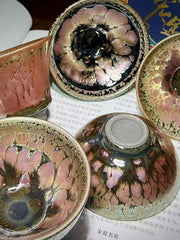 The golden rose pink oil drop glaze jianware tea cup