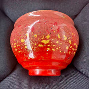salmon pink and red  daqi laquer jianware teacup embellished with ebalony shell