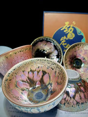 The golden rose pink oil drop glaze jianware tea cup
